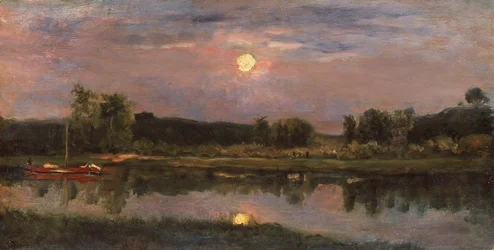 A Moonlit River Landscape, cca 1855 (olej na palubě)