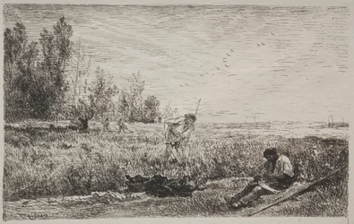 Výroba sena, původní otisk 1862, vytištěno 1921.