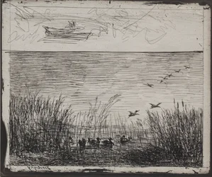 Swamp with Ducks, původní otisk 1862, vytištěno v roce 1921.