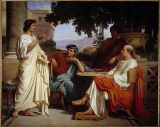 Vergilius, Horatius a Varius v Maecenatově domě. Obraz Charlese Françoise Jalaberta (1819-1901), 1846, Nîmes, Muzeum výtvarných umění