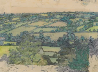 Applehayes, cca 1912 (tužka, pastelka, pero a modrý inkoust na papíře)