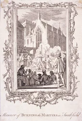 Scéna upálení protestantů ve Smithfieldu, 16. století, c1760.