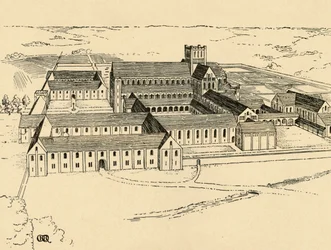 Exteriér benediktinského kláštera, 1931