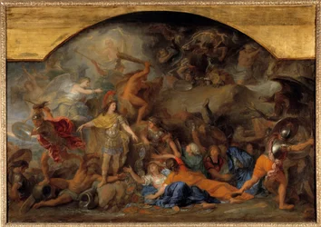 Holandsko válka (1672-1679): “” Franche-Comte dobyl podruhé v roce 1674”” Obraz Charlese Lebruna (Le Brun) (1619-1690) Slunce 17. století. 0,93x1,4m