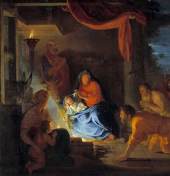 Klanění pastýřů. Detail obrazu Charlese Lebruna (Le Brun) (1619-1690) 1690 Ne. 1,51 x 1,17 m