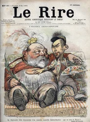 Anglo-japonská aliance (Japanese Anglo 1902) Diplomacie právě zrodila monstrum, novou Radicu-Doodicu: kdo bude děkanem? - Král Edward VII - KARIKATURA 1902 od Charlese LEANDREHO (1862-1934) pro Smích