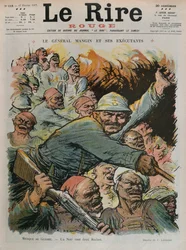 Generál Charles Mangin a jeho podřízení, jeden černý muž má cenu dvou Bochů, titulní ilustrace z časopisu 