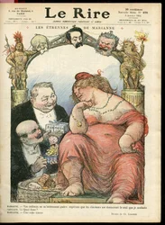 Ilustrace Charlese Leandra (1862-1934) pro obálku Le Rire, 3.1.14 - Les strennes de Marianne - Tribun - Clemenceau George, Jaures Jean, Briand Aristide, Marianne, Caillaux Joseph (1863-1944)