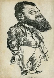 Portrét Bernarda Paula dit Tristan-Bernard (1866-1947), francouzský spisovatel a komik. Karikatura od Charlese Leandra (1862-1934), v „Tales of Pantruche a jinde“ od Tristana Bernarda, Petite Collection du „“ Rire“, Paříž