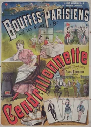 Plakát propagující operetu „Cendrillonnette“ v Theater des Bouffes Parisiens, Paříž c. 1890