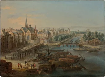 Pohled na Arsenal, přístav Saint Paul a quai des Célestins v Paříži, 1730s.