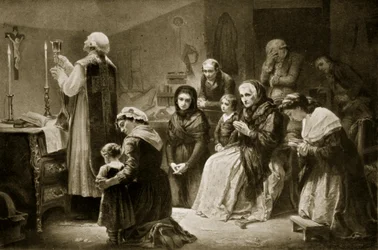 Oslava mše během Francouzské revoluce, ilustrace z 