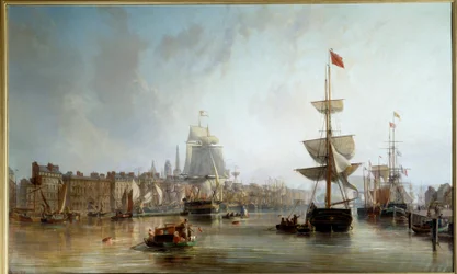 Přístav Rouen v roce 1855 Obraz Charles Louis Mozin (1806-1862) 1855 Ne. 1,77x2,87 m Rouen, Musee des Beaux Arts