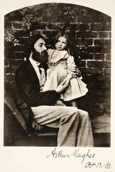 Arthur Hughes a jeho dcera Agnes, 12. října 1863 (sépiová fotografie)