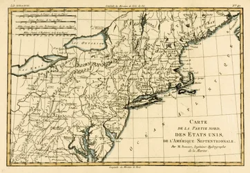 Severovýchodní pobřeží Ameriky, z „Atlasu všech známých částí zemského světa“ od Guillauma Raynala (1713-96), vydáno JL Pellet, Ženeva, 1780