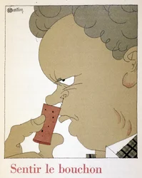Cítit korek – v „Monseigneur le vin“, kresba Charlese Martina (1884-1934), brožura Etablissements Nicolas