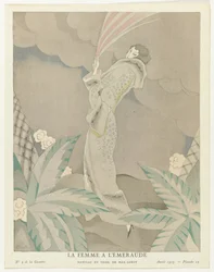 Gazette du Bon Ton 1923, č. 5, Pl. 23: Smaragdová žena - Tygří kabát, Max-Leroy (název na objektu)