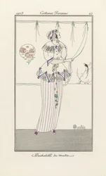 Ranní šaty, od Costumes Parisiens, hospoda. 1913 (tisk šablony)