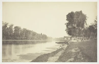 Bez názvu, c. 1850. [Stromy u vody v Bois de Boulogne, park v Paříži].