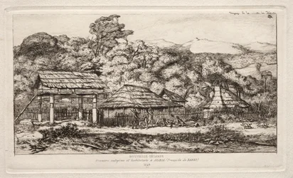 Native Barns and Huts at Akaroa, Banks Peninsula, 1845, 1865.