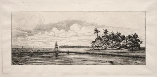Oceánie: Rybolov u ostrovů s palmami v Uea nebo Wallis Group, 1863.