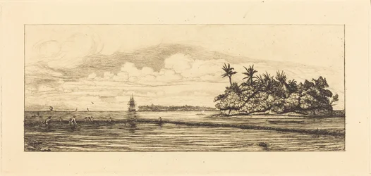 Oceánie, ostrůvky u Uvey (Wallis); Rybolov s palmami, 1845