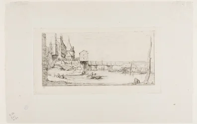 Lávka pro pěší dočasně nahrazující Pont-au-Change, Paříž, po požáru v roce 1621