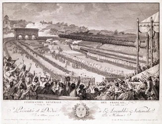 Festival of the Federation, 14. července 1790, na Champ de Mars, konec 18. století, vyryl Isidore Stanislas Helman (1743-1809)