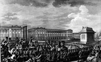 Den 21. ledna 1793: Smrt Ludvíka XVI. (1754-93) na Place de la Revolution, vyryl Isidore Stanislas Helman (1743-1809) 1793
