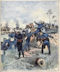 Velitel Faurax zemřel v bitvě u Dogby dne 19. září 1892 v Dahomey (nyní Benin) po aquerelle de Morel v roce 1892.