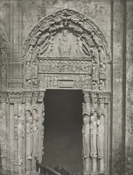 Katedrála v Chartres: Pravé dveře královského portálu s Pannou Marií z Chartres, 1857.
