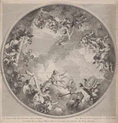 Svatý Ludvík představuje svůj meč Kristu podle návrhu stropu, 1755-90.