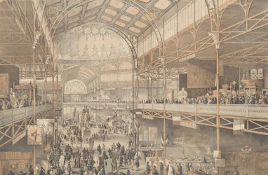 Vnitřní pohled na New York Crystal Palace, 1853.