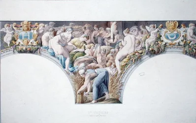 Paní 1014 Frieze z tanečního sálu ve Fontainebleau, deska z alba (akvarel a tužka na papíře)