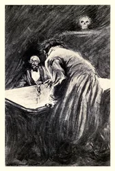 Dovolíte mi vzít tuto sklenici do ruky“ z „Podivného případu doktora Jekylla a pana Hyda“ od Roberta Louise Stevensona (1850-1894) ilustrovaného Charlesem Raymondem Macauleyem (1871-1934)