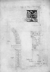 Podrobnosti o Fountain in Lavatory, Certosa di Pavia, 1891 (tužka a šedá barva na papíře)