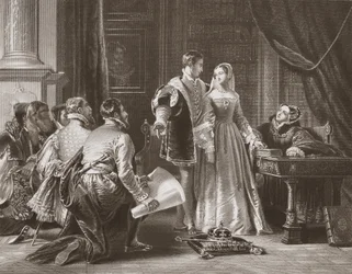 Neochota lady Jane Greyové přijmout korunu, vyrytou A.H. Paynem (litho)