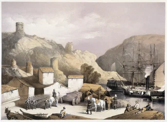 Přístav Balaclava v “”Sebastopol”” od Ch.Hardinge. Litho od Vincenta Brookse, d. Londýn 1855 Henry Graves.