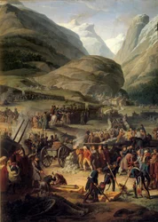 Francouzská armáda u Bourg Saint Pierre pro přechod přes Grand Saint-Bernard (Velký Saint Bernard) 20.5.1800 - Obraz Charlese Thevenina (1764-1838)