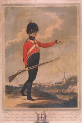 Vojenská postava v uniformě desátého pluku Loyal London Volunteers, 1804
