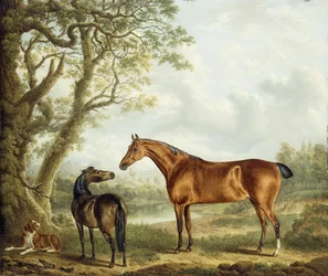 Lovci a španěl v rozsáhlé krajině, 1827