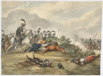 Maršál Blücher v bitvě u Ligny dne 16. června 1815