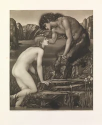 Pan and Psyche (mezzotinta vytištěná na papíře)