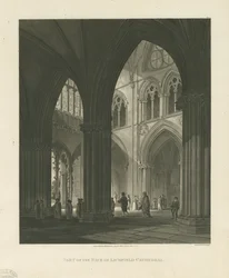 Interiér Lichfield Cathedral - Nave: rytina akvatinty