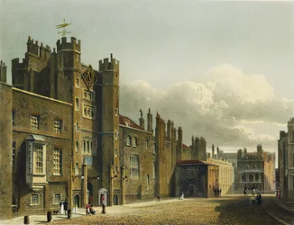 Palác svatého Jakuba, z „Dějiny královských sídel“, vyryl Richard Reeve (nar. 1780), William Henry Pyne (1769-1843), 1819