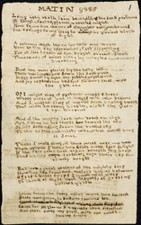 Báseň Charlotte Bronteové. Autografní poctivý opis básně "Matin", se škrty. 12. listopadu 1830, Haworth, co. York: 1830. Haworth, co. York.