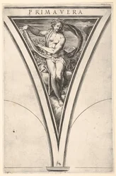 Jarní Primavera reprezentovaná jako žena nesoucí vlající závěs a girlandy..., ca. 1570-1615.