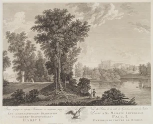 Pohled na palác v Gatchina z parku, 1799-1800