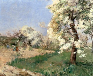 Hruškové květy, Villiers-de-Bel (olej na desce)