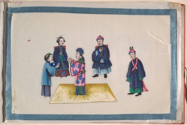Album, konec 19. století (album o dvanácti listech; tuš a barva na křídovém papíře, vázáno v červeném damašku)